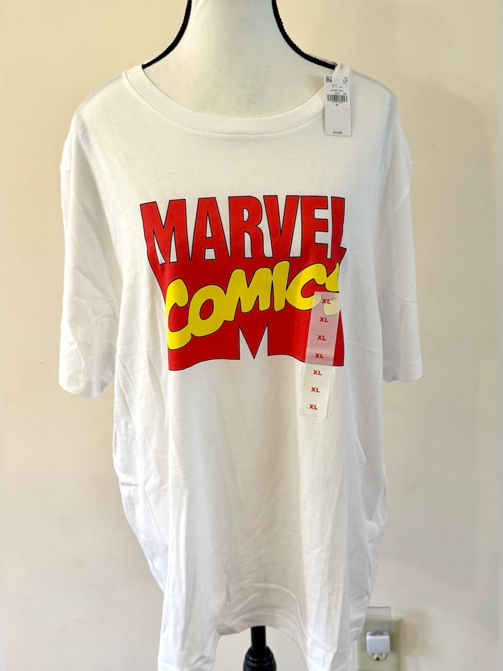 Marvel Comics White Tee with Red & Yellow Comic Logo